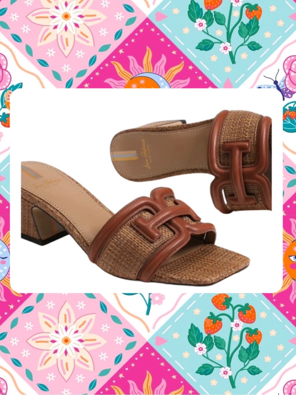 Sam Edelman Brown Woven Leather-Trim Slide heels 8.5